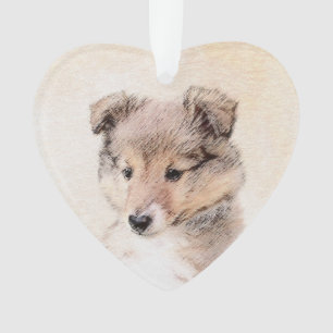 Shetland Sheepdog Puppy Painting Original Dog Art Ornament