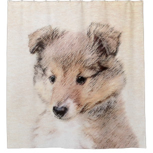 Shetland Sheepdog Puppy Painting Original Dog Art Shower Curtain