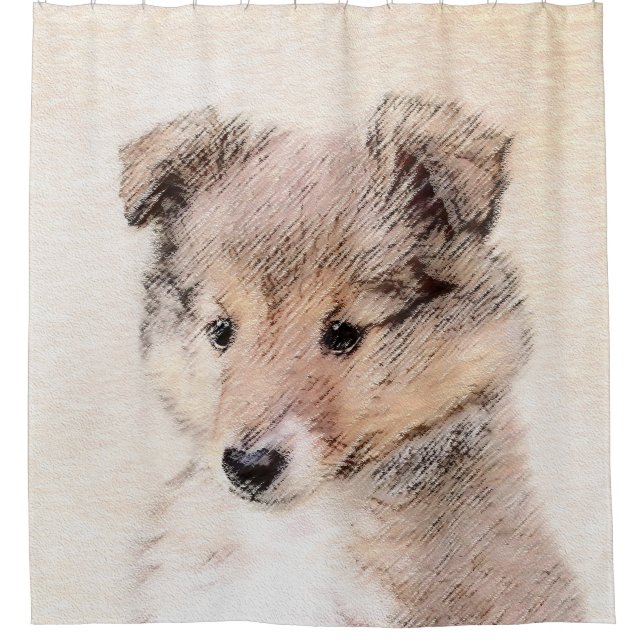 Shetland Sheepdog Puppy Painting Original Dog Art Shower Curtain (Front)