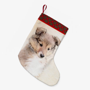 Shetland Sheepdog Puppy Painting Original Dog Art Small Christmas Stocking