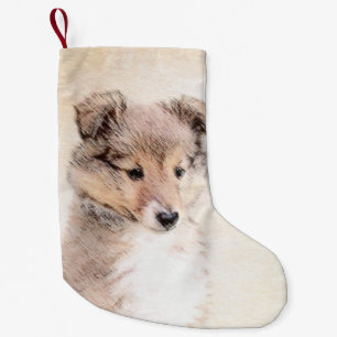 Shetland Sheepdog Puppy Painting Original Dog Art Small Christmas Stocking