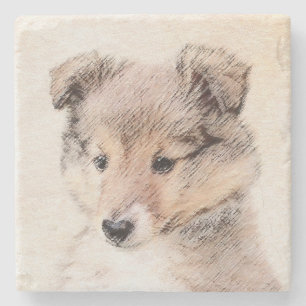 Shetland Sheepdog Puppy Painting Original Dog Art Stone Coaster