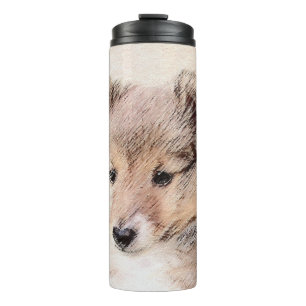Shetland Sheepdog Puppy Painting Original Dog Art Thermal Tumbler