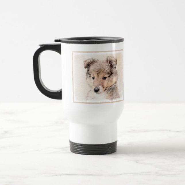 Shetland Sheepdog Puppy Painting Original Dog Art Travel Mug (Left)