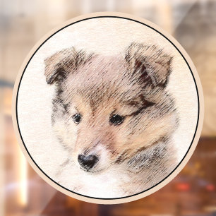 Shetland Sheepdog Puppy Painting Original Dog Art Window Cling