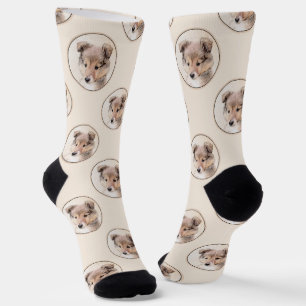 Shetland Sheepdog Puppy Painting Sheltie Dog Art Socks