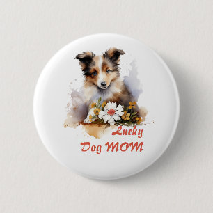 Shetland Sheepdog Puppy Pet Watercolor Flower 6 Cm Round Badge