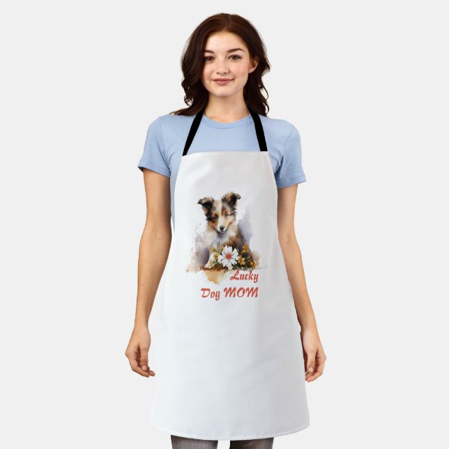 Shetland Sheepdog Puppy Pet Watercolor Flower Apron (Worn)