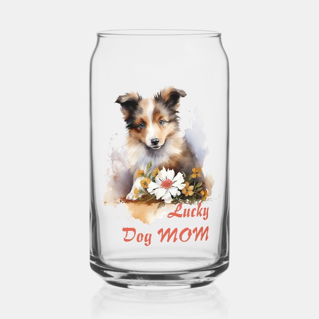 Shetland Sheepdog Puppy Pet Watercolor Flower Can Glass (Front)