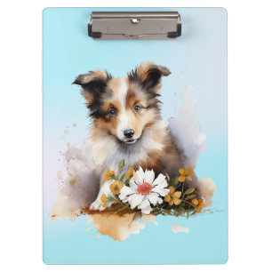 Shetland Sheepdog Puppy Pet Watercolor Flower Clipboard