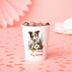 Shetland Sheepdog Puppy Pet Watercolor Flower Paper Cups