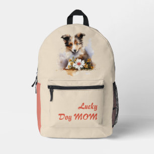 Shetland Sheepdog Puppy Pet Watercolor Flower Printed Backpack