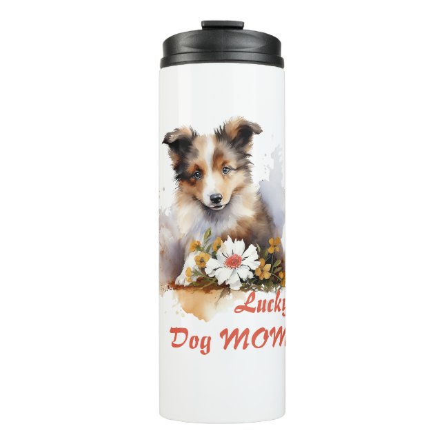 Shetland Sheepdog Puppy Pet Watercolor Flower Thermal Tumbler (Front)