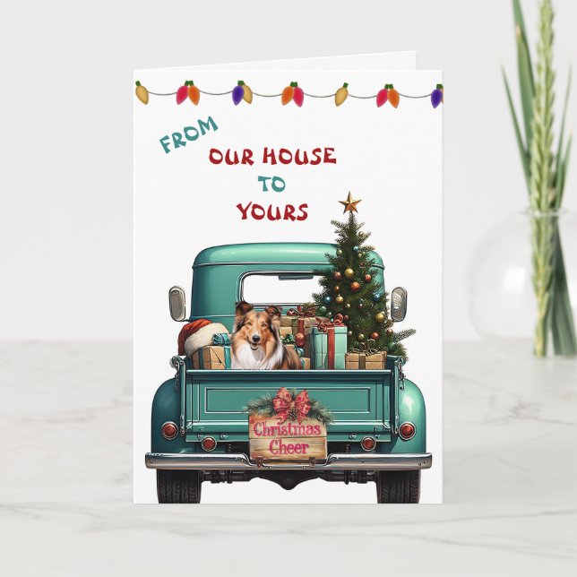 Shetland Sheepdog Retro Farm Truck Christmas Card (Front)