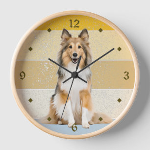 Shetland Sheepdog Retro Sunset Clock