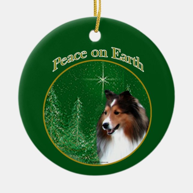 Shetland Sheepdog (sable) Peace Ceramic Tree Decoration (Front)