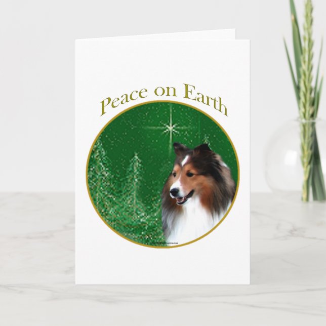 Shetland Sheepdog (sable) Peace Holiday Card (Front)