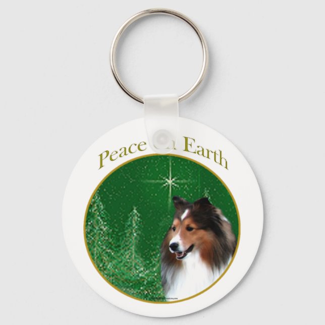 Shetland Sheepdog (sable) Peace Key Ring (Front)