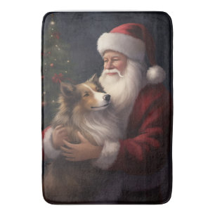 Shetland Sheepdog Santa Claus Festive Christmas Bath Mat