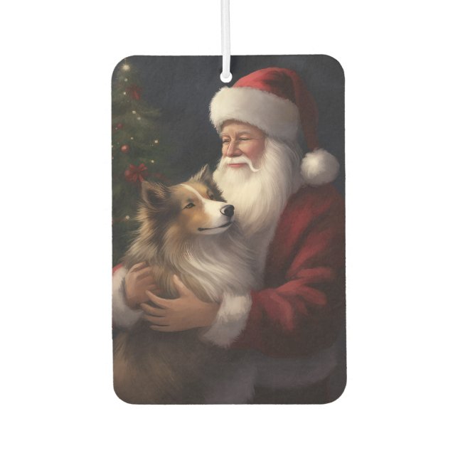 Shetland Sheepdog Santa Claus Festive Christmas Car Air Freshener (Front)