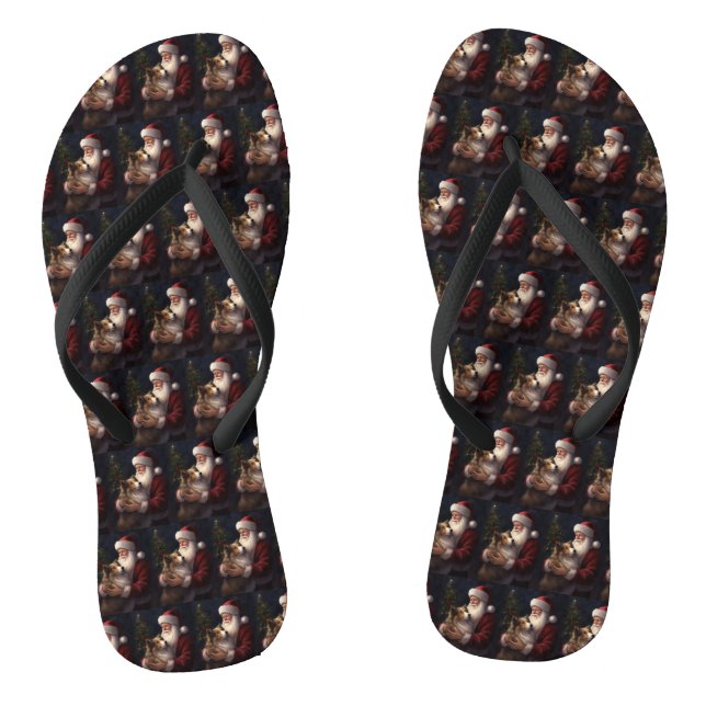Shetland Sheepdog Santa Claus Festive Christmas Flip Flops (Footbed)