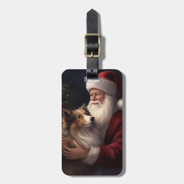 Shetland Sheepdog Santa Claus Festive Christmas Luggage Tag (Front Vertical)