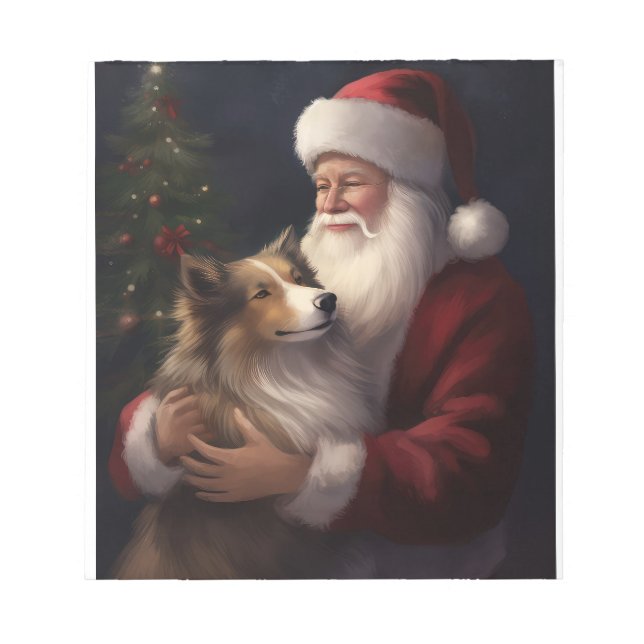 Shetland Sheepdog Santa Claus Festive Christmas Notepad (Front)