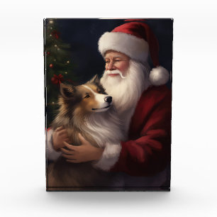 Shetland Sheepdog Santa Claus Festive Christmas Photo Block