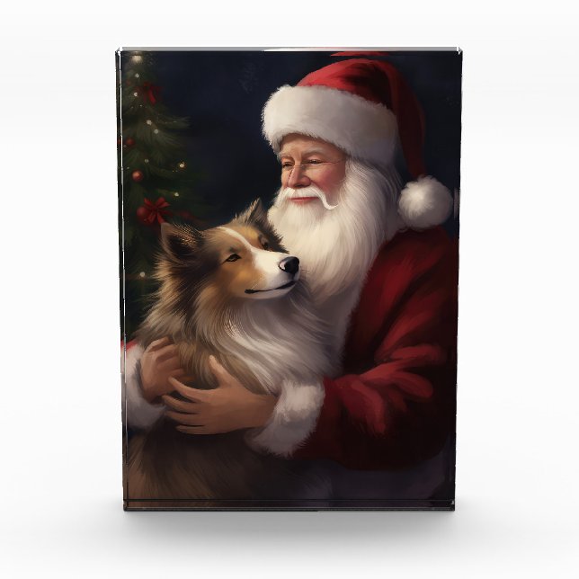 Shetland Sheepdog Santa Claus Festive Christmas Photo Block (Front)