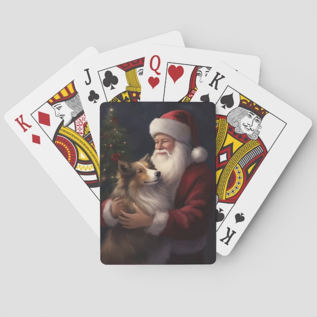 Shetland Sheepdog Santa Claus Festive Christmas Playing Cards (Back)