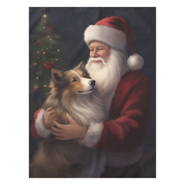 Shetland Sheepdog Santa Claus Festive Christmas Tablecloth (Front)
