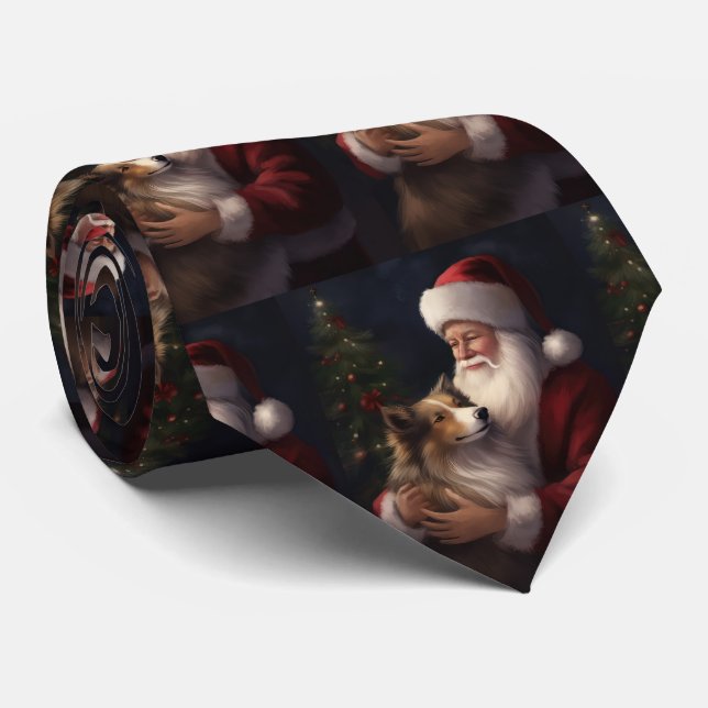 Shetland Sheepdog Santa Claus Festive Christmas Tie (Rolled)