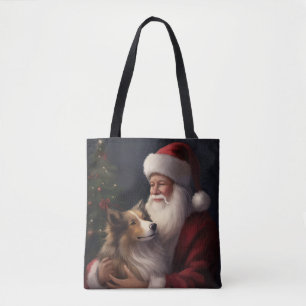Shetland Sheepdog Santa Claus Festive Christmas Tote Bag