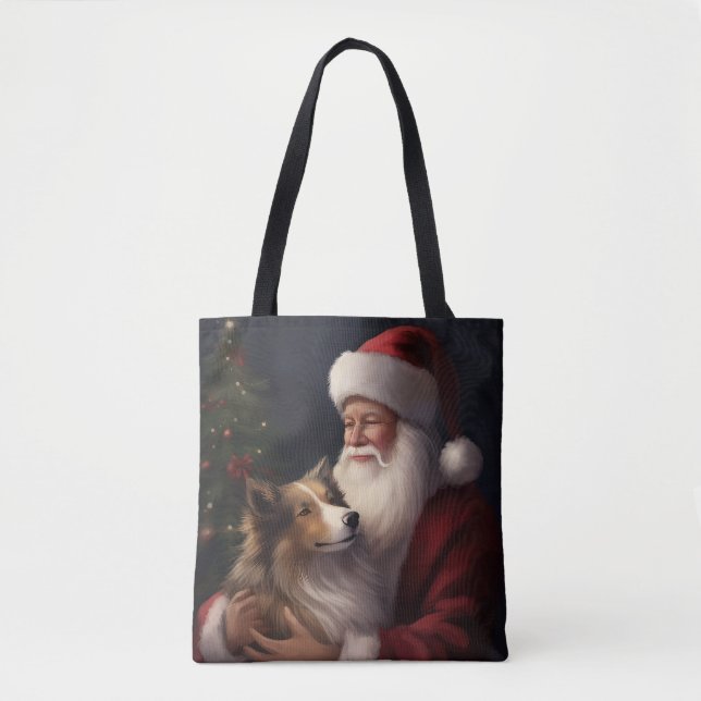 Shetland Sheepdog Santa Claus Festive Christmas Tote Bag (Front)