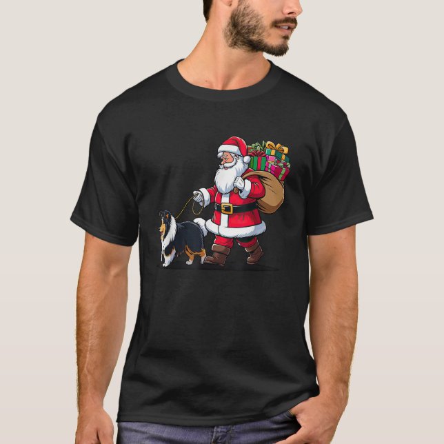 Shetland Sheepdog Santa Claus Funny Dog Christmas  T-Shirt (Front)