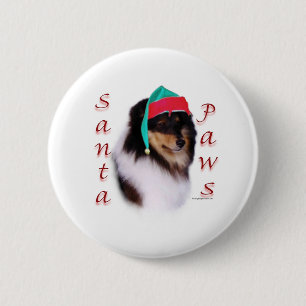 Shetland Sheepdog Santa Paws 6 Cm Round Badge