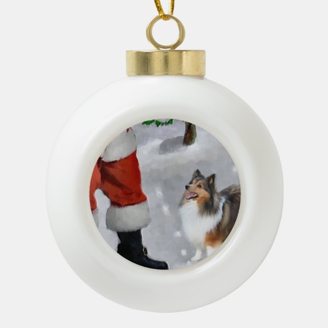 Shetland Sheepdog Sheltie Christmas Ceramic Ball Christmas Ornament (Front)