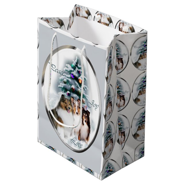 Shetland Sheepdog Sheltie Christmas Medium Gift Bag (Front Angled)