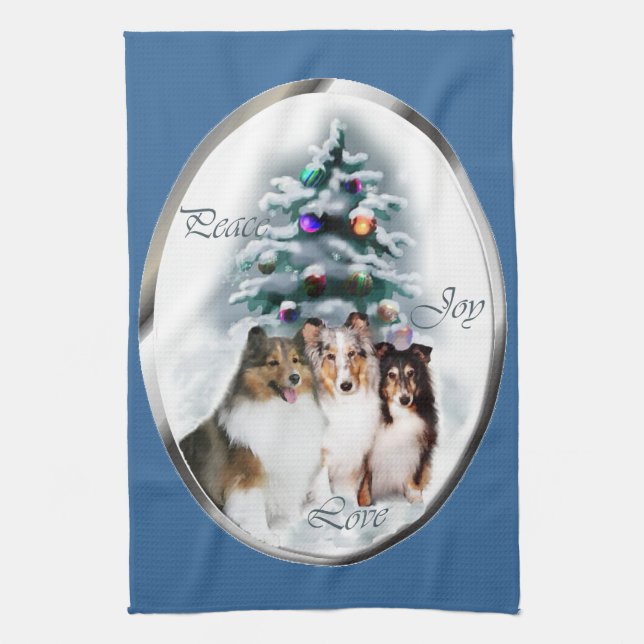 Shetland Sheepdog Sheltie Christmas Tea Towel (Vertical)