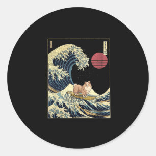 Shetland Sheepdog Sheltie Japanese Kanagawa Wave F Classic Round Sticker