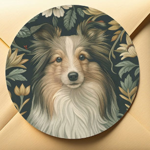 Shetland Sheepdog Sheltie Vintage William Morris Classic Round Sticker
