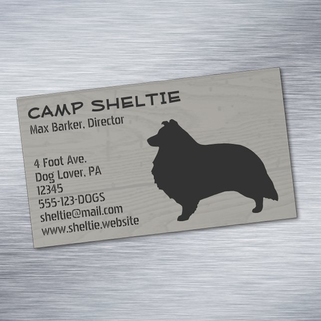 Shetland Sheepdog Silhouette Sheltie Wood Style Magnetic Business Card (Creator Uploaded)