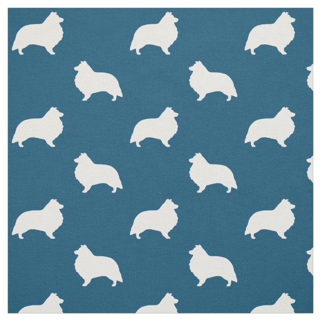 Shetland Sheepdog Silhouettes Blue and White Fabric (Swatch)