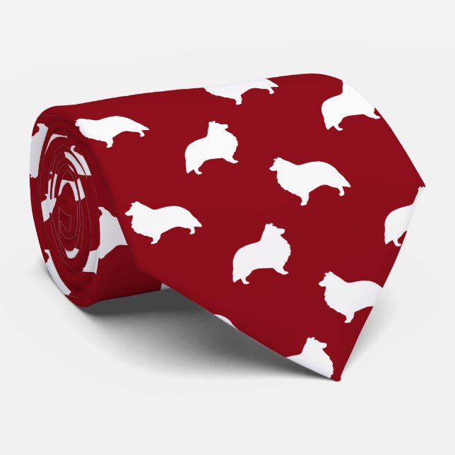 Shetland Sheepdog Silhouettes Pattern Sheltie Dogs Tie (Rolled)