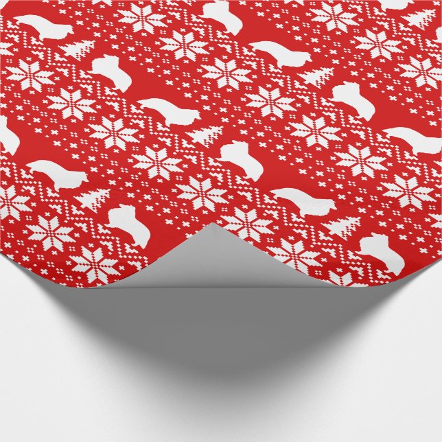Shetland Sheepdog Silhouettes Shelties Christmas Wrapping Paper (Corner)