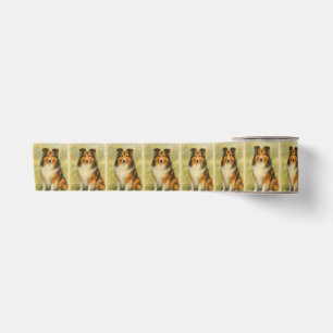 Shetland Sheepdog Sitting Watercolor Satin Ribbon