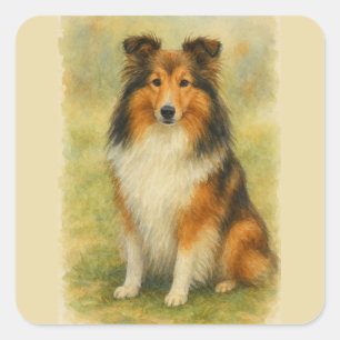 Shetland Sheepdog Sitting Watercolor Square Sticker