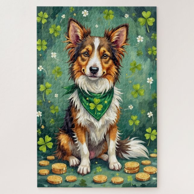 Shetland Sheepdog St Patrick’s Day Lucky Dog Jigsaw Puzzle (Vertical)