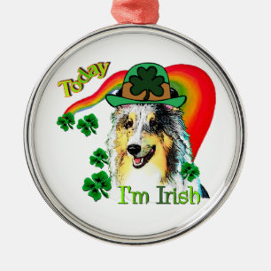 Shetland Sheepdog St Patricks Metal Tree Decoration