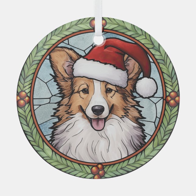 Shetland Sheepdog Stained Glass Christmas Glass Tree Decoration (Front)